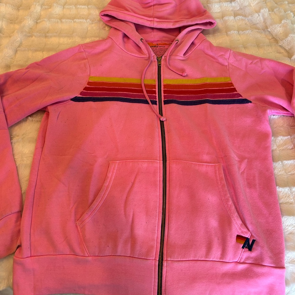 Aviator Nation Bright Pink Zip-Up Hoodie
